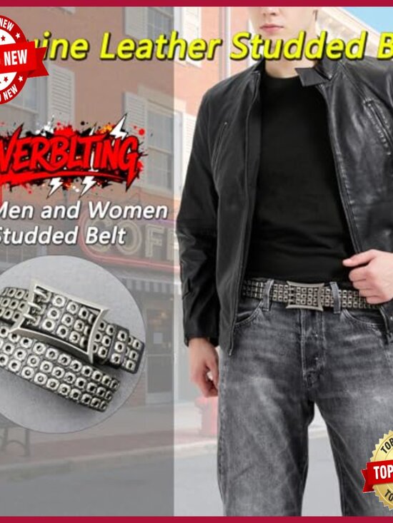 Three Studded Belt Genuine Leather Punk Y2K Gothic Belt main image 5